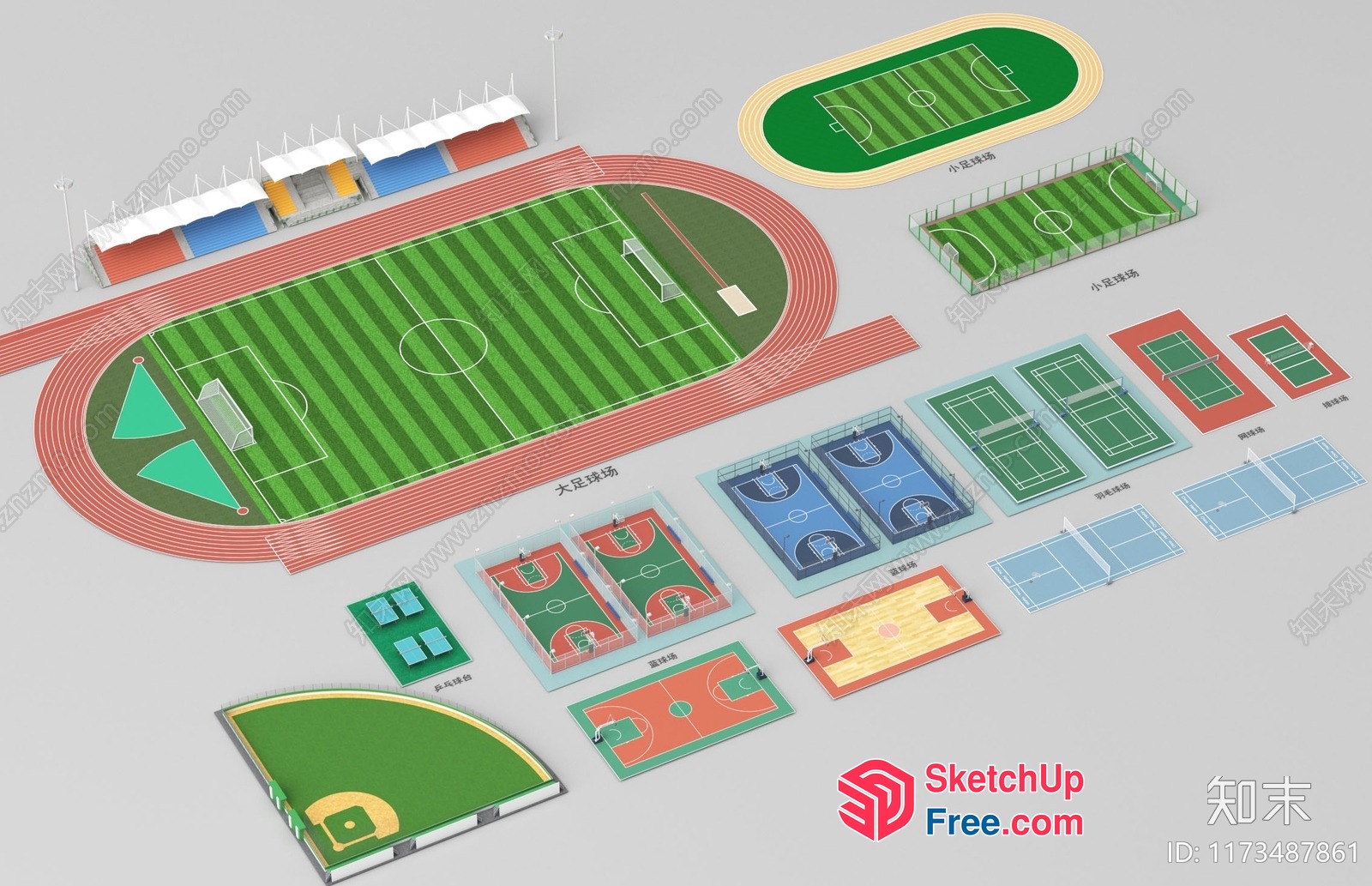 Various Sports Fields And Equipment 3D SketchUp File