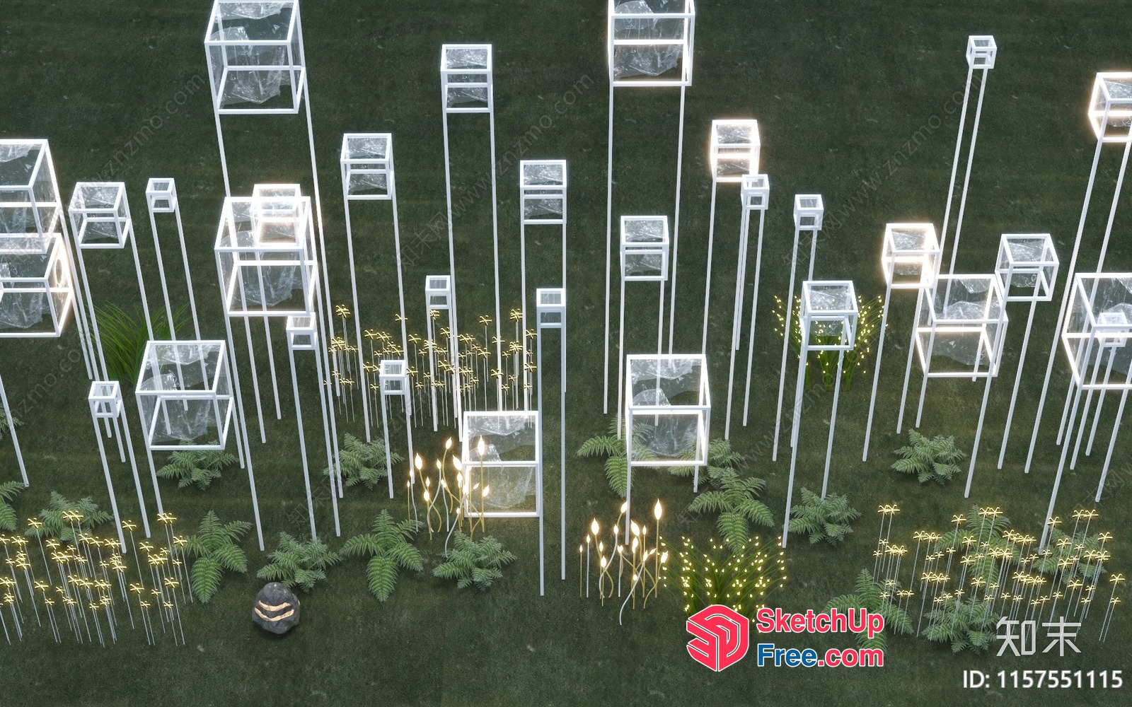 Transparent Glass And White Metal Decorative Stands And Lights 3D SketchUp File