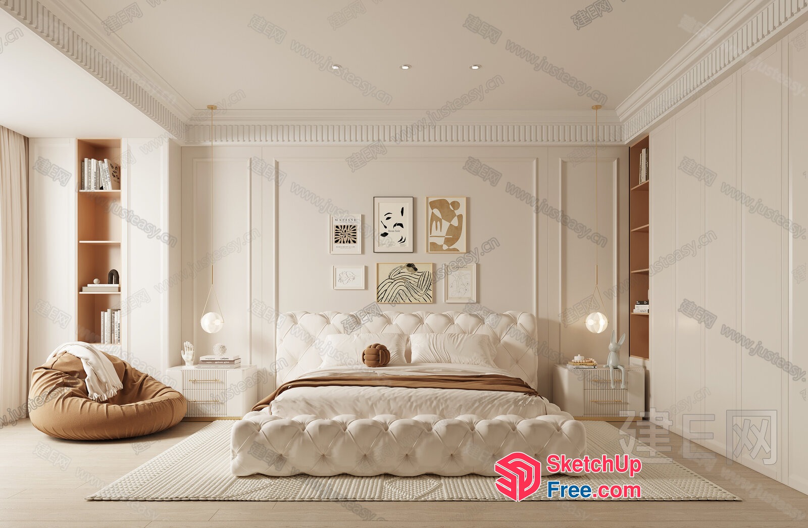 Elegant Creamy Style Bedroom Interior 3D SketchUp File