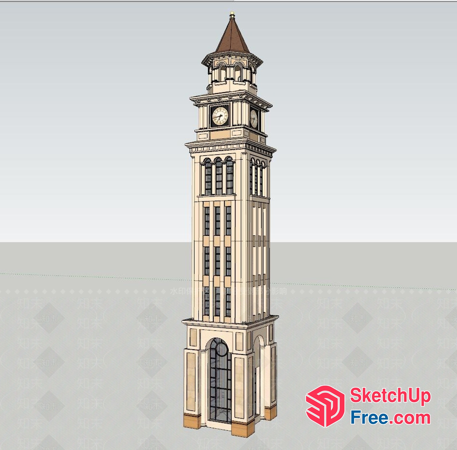 Ornate Clock Tower With Elegant Clock Faces 3D SketchUp File