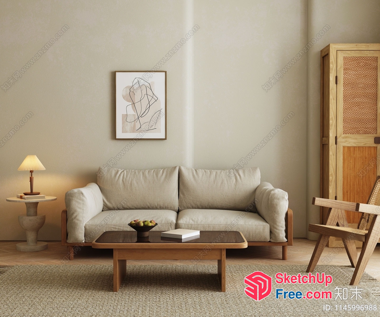 Modern Minimalist Living Room Design With Natural Wood Accents 3D SketchUp File