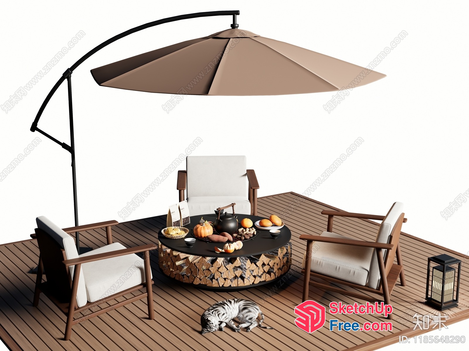 Outdoor Seating Area With Wood-Burning Fire Pit And Autumnal Decor 3D SketchUp File