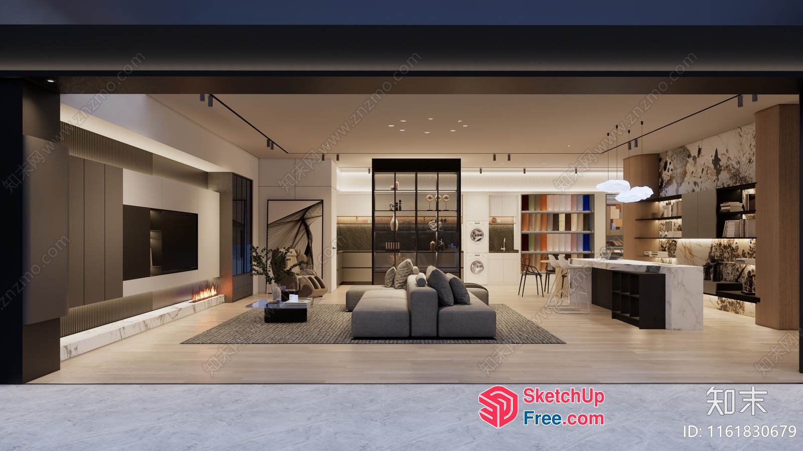 Modern Living Room Design With Fireplace And Tv 3D SketchUp File