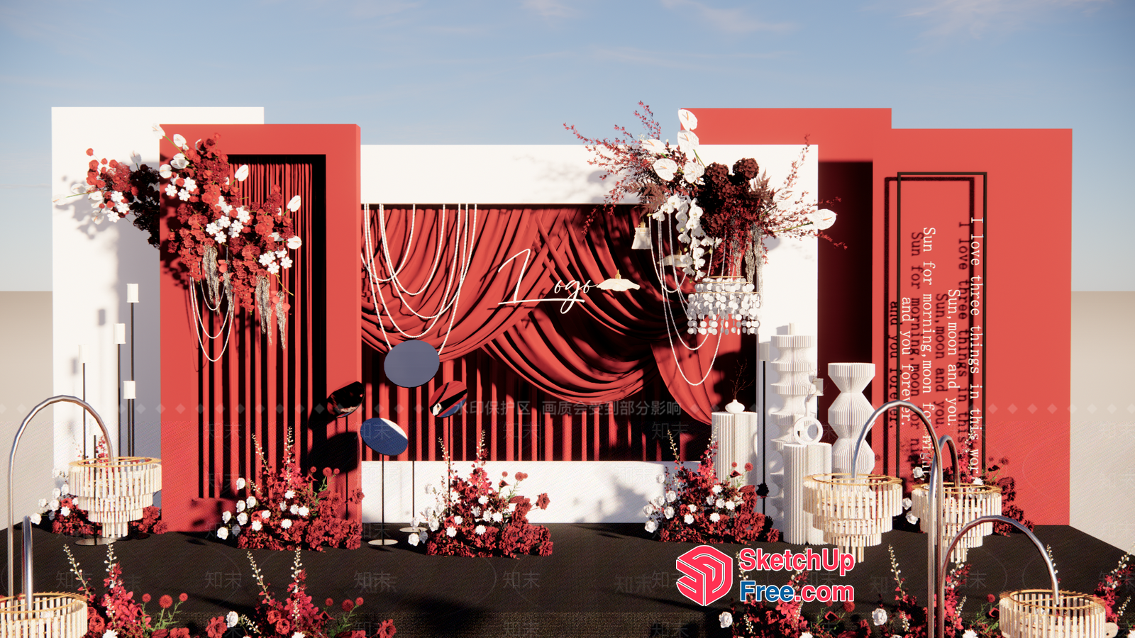 Red And White Decorative Stage 3D SketchUp File