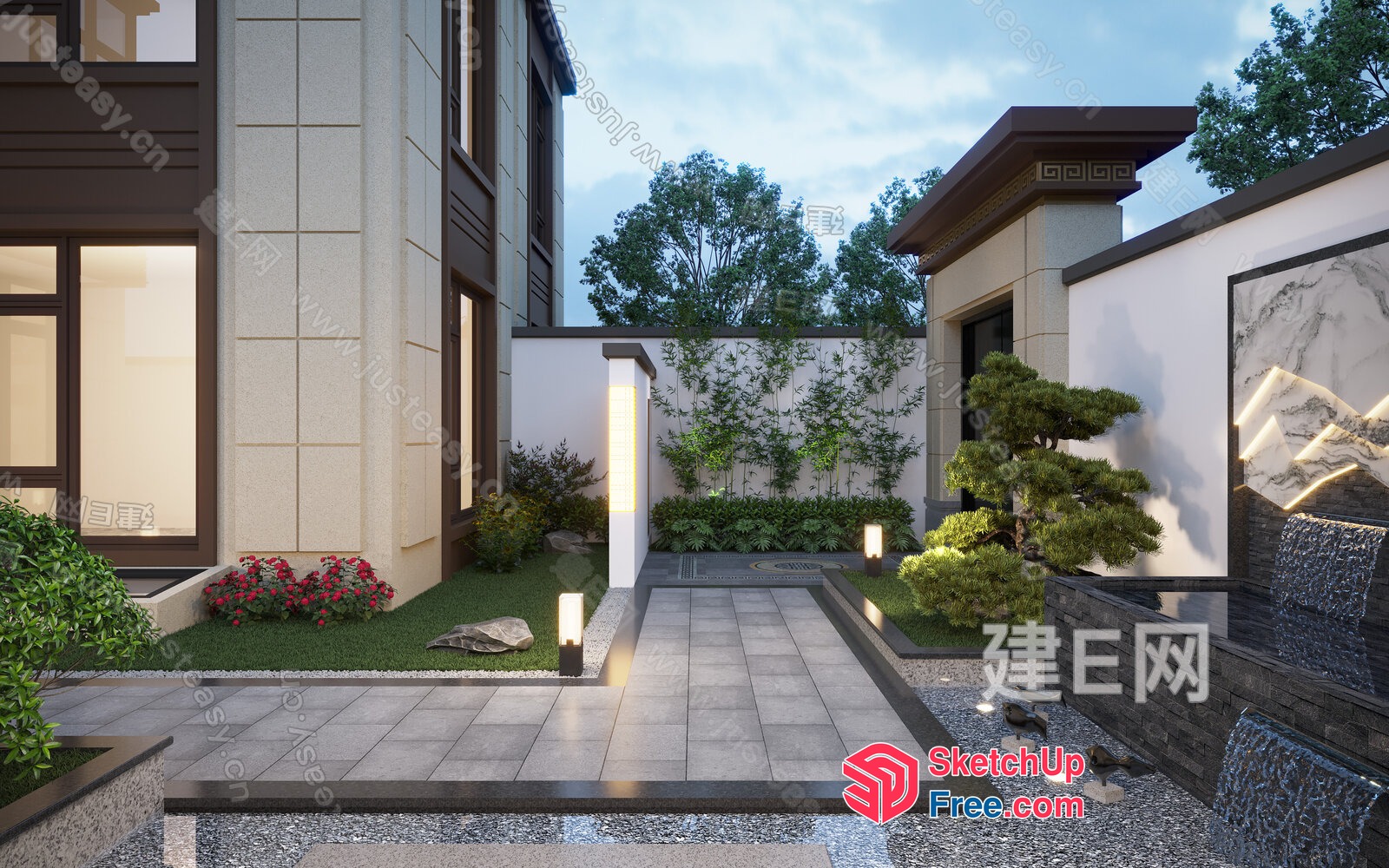 Modern Japanese-Inspired Exterior Decor With Natural Elements 3D SketchUp File