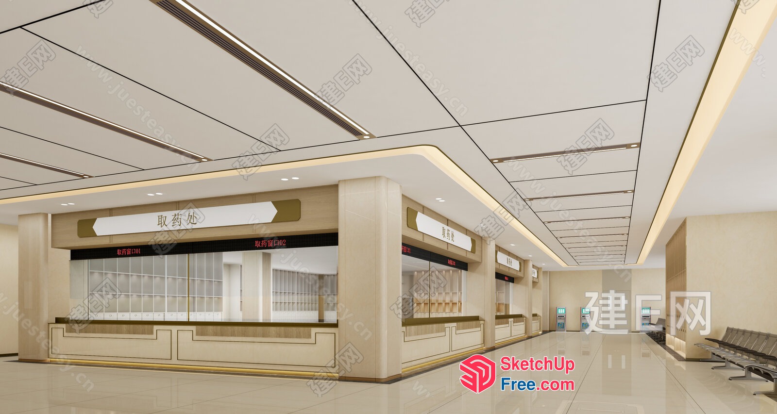 Modern Office Space With Elegant Lighting 3D SketchUp File