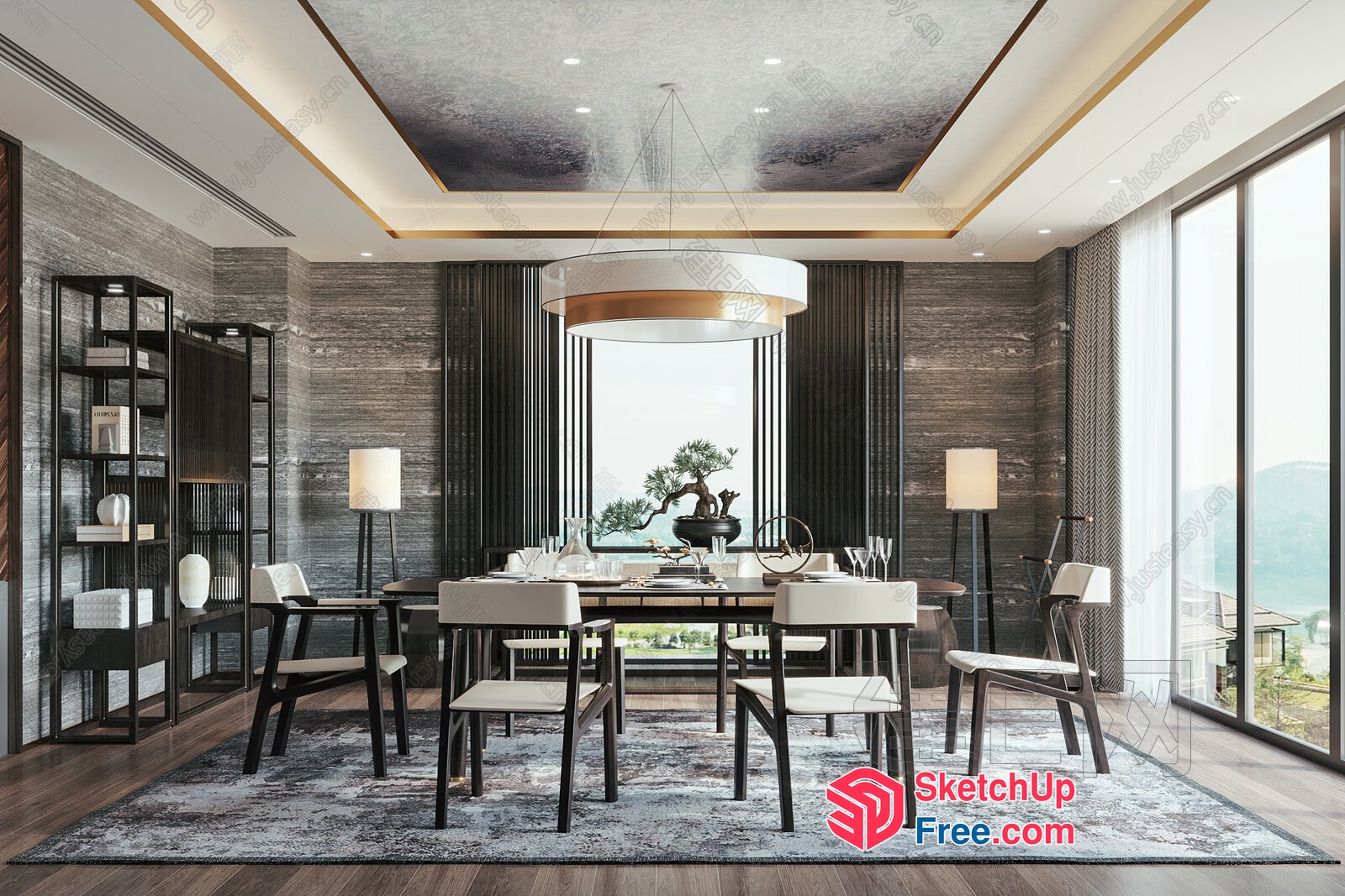 Elegant Dining Room With Large Windows And Modern Decor 3D SketchUp File