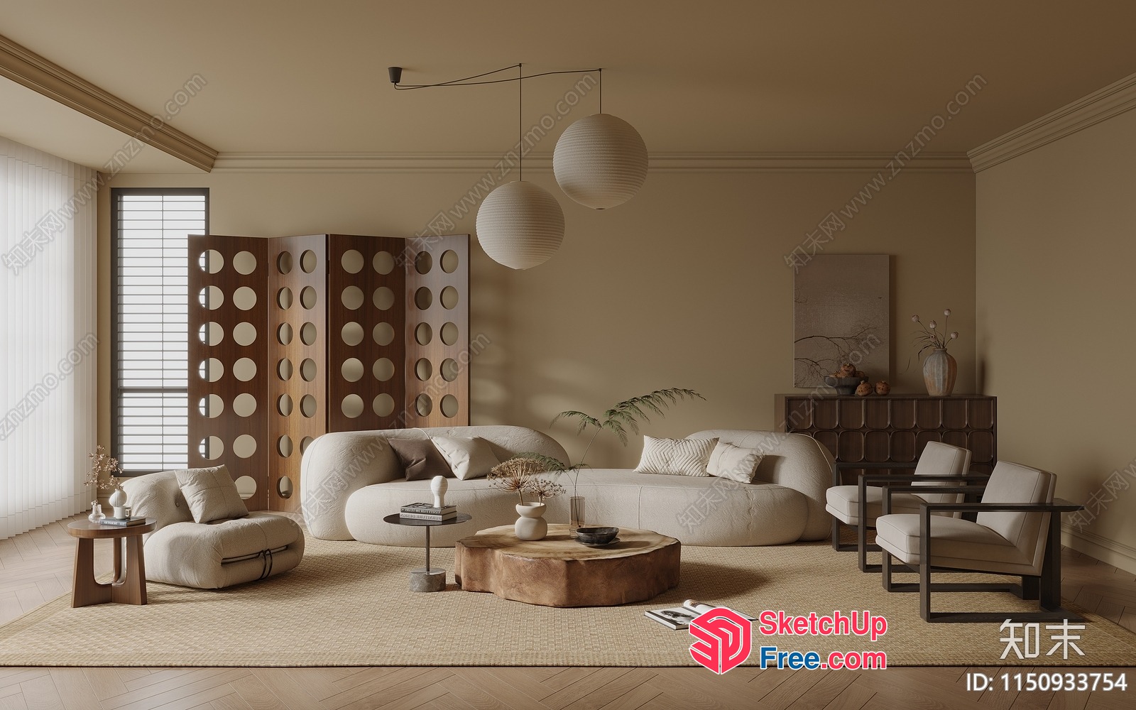 Japanese Minimalist Living Room Interior 3D SketchUp File