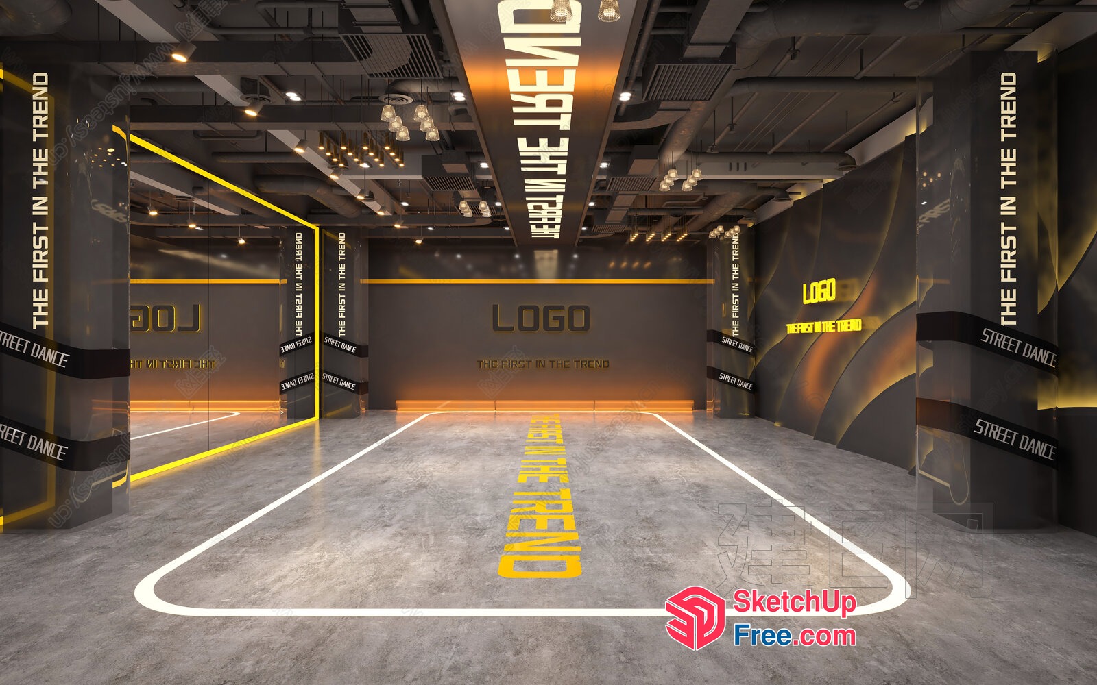 Modern Industrial Street Dance Studio Interior 3D SketchUp File