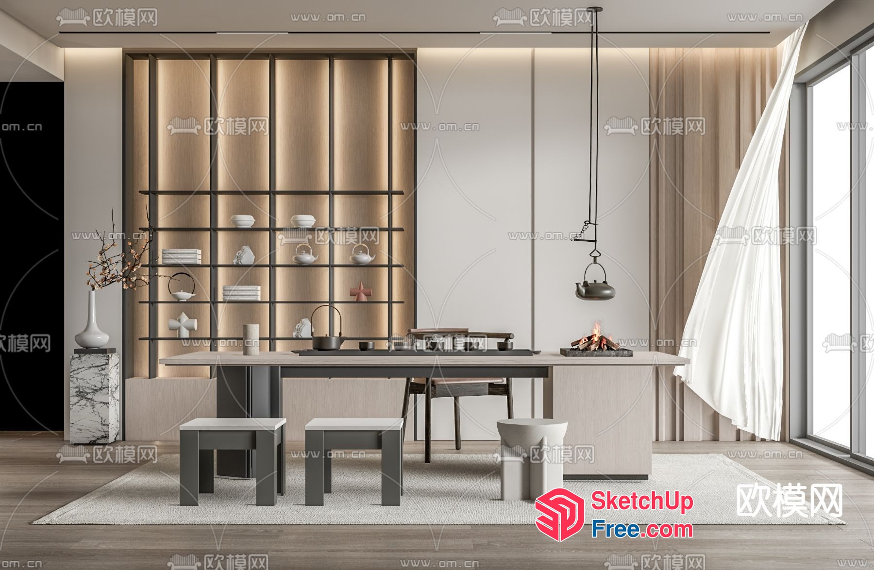 Modern Minimalist Dining Room With Elegant Shelves 3D SketchUp File