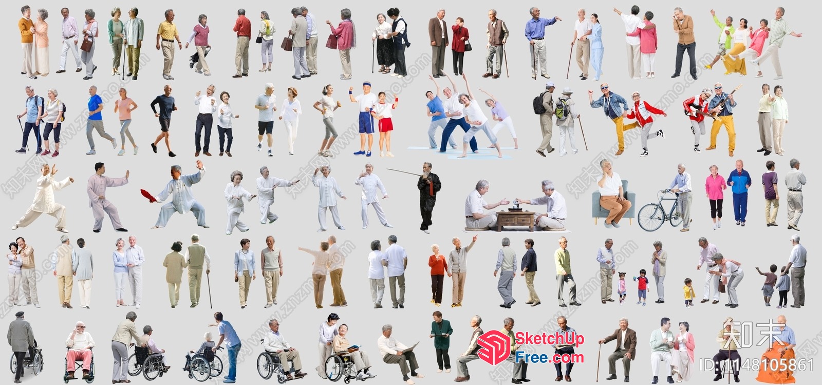 Diverse Elderly Individuals Engaging In Various Activities 3D SketchUp File
