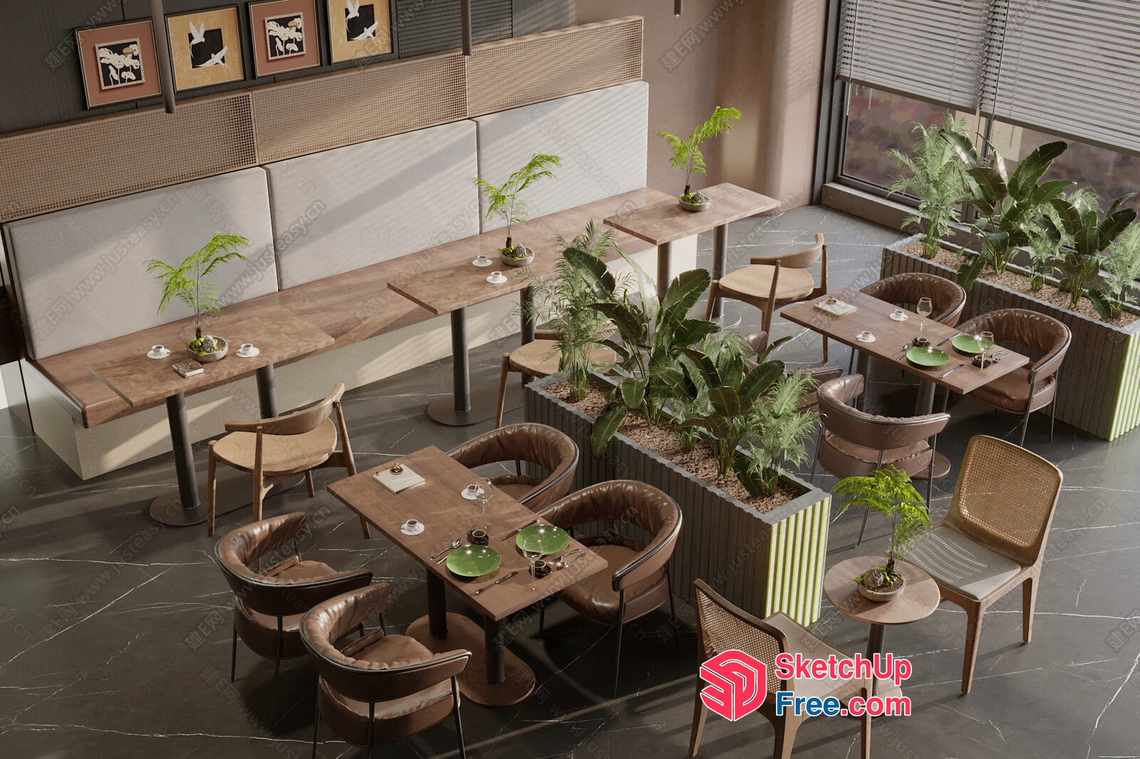 Modern Restaurant Interior With Sleek Tables And Chairs 3D SketchUp File