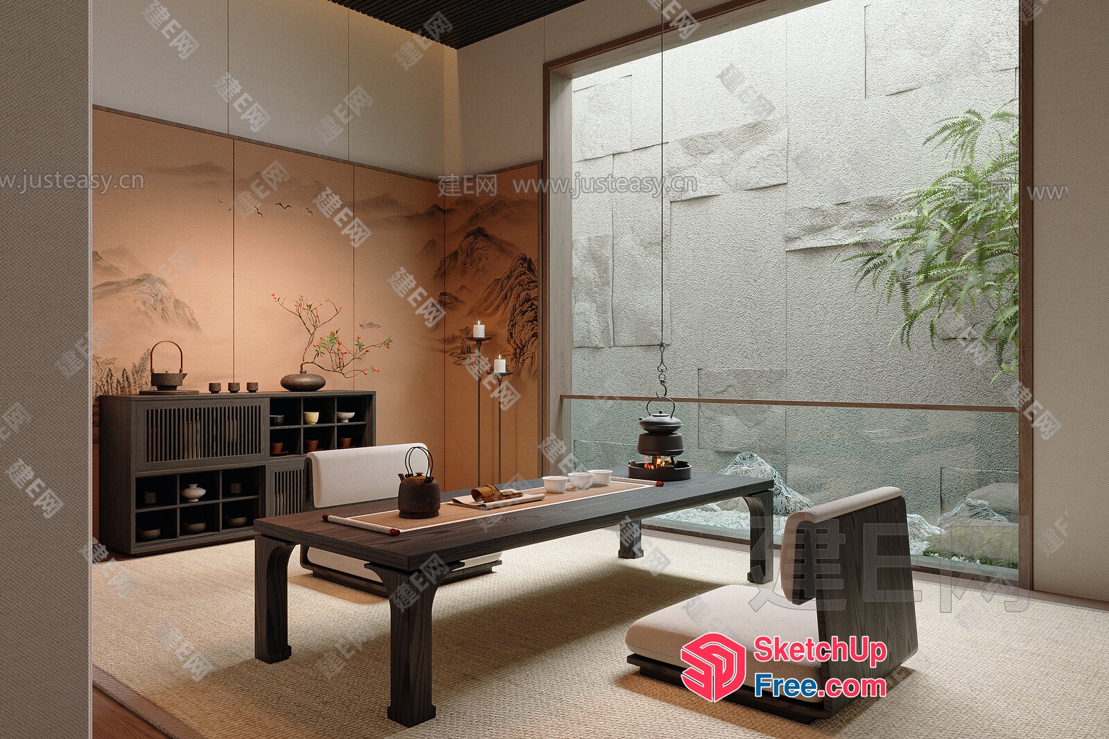 Asian-Inspired Living Room With Natural Light 3D SketchUp File