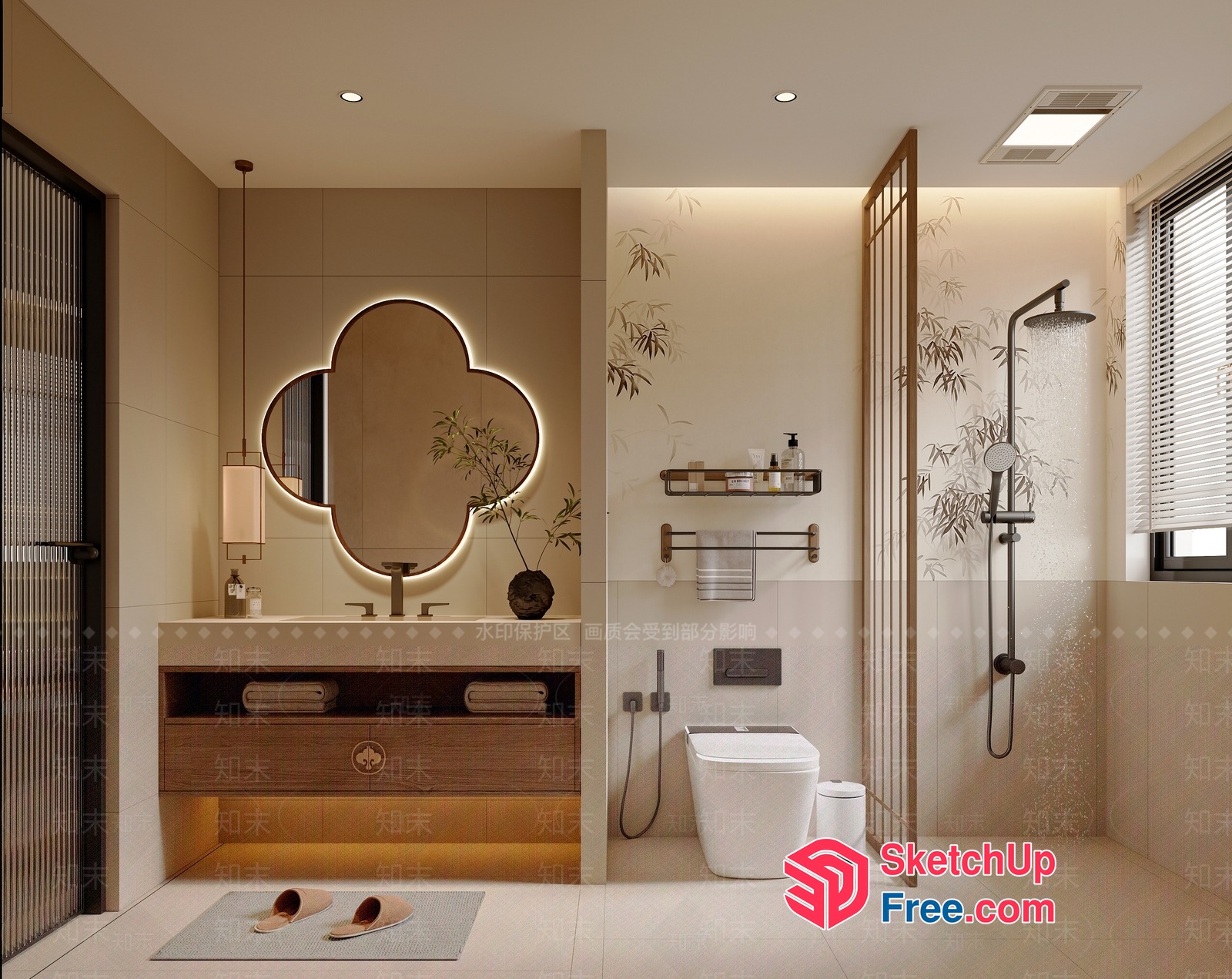 Modern Asian-Inspired Bathroom Decor 3D SketchUp File