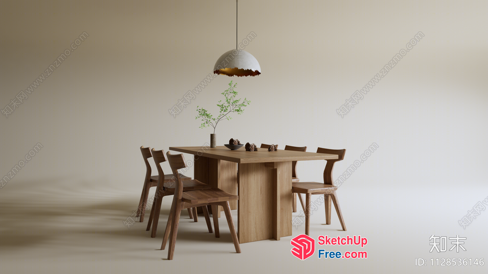Minimalist Japanese Dining Room With Wooden Table And Chairs 3D SketchUp File