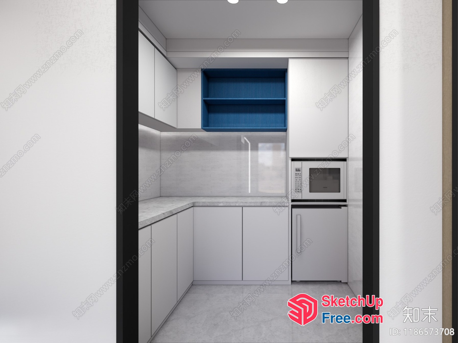 Kitchen Interior With Modern White Cabinets And Appliances 3D SketchUp File