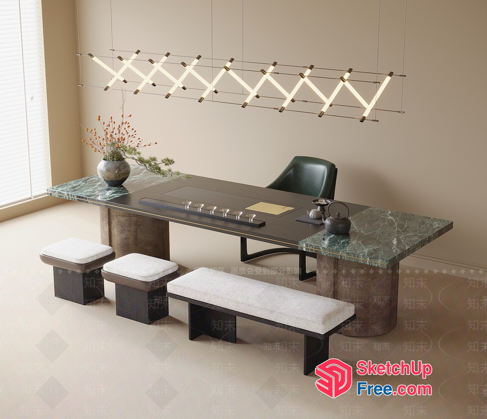 Modern Minimalist Office Interior With Elegant Lighting 3D SketchUp File