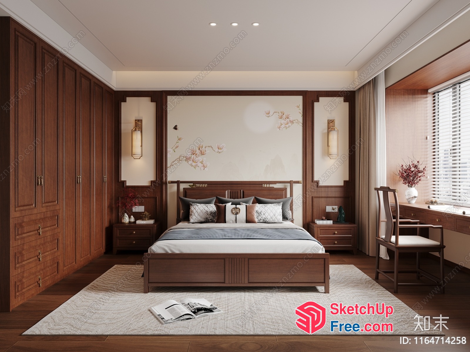 Cozy Traditional Bedroom With Elegant Wooden Furniture 3D SketchUp File