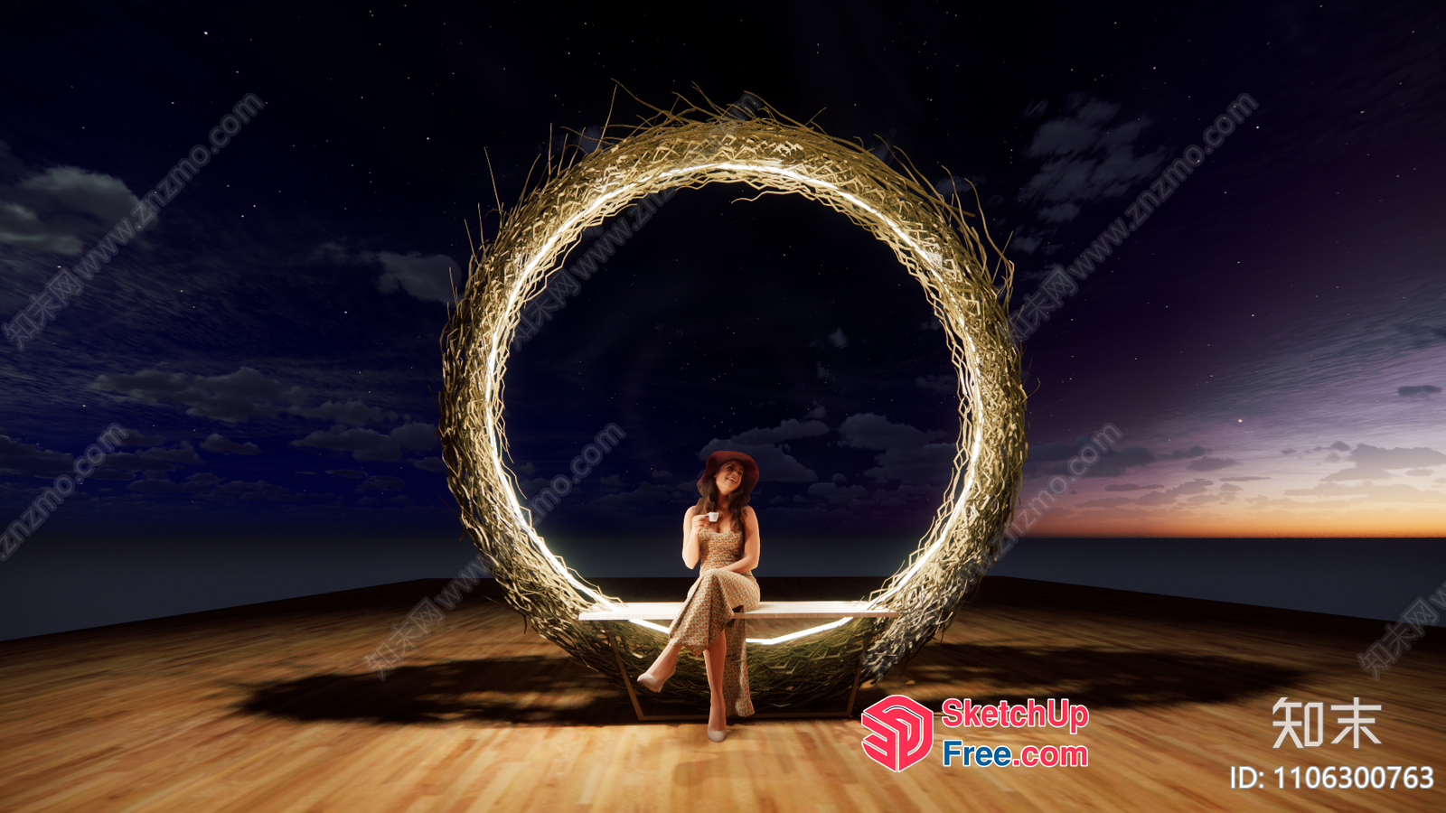 Woman Sitting In A Circle Of Light 3D SketchUp File
