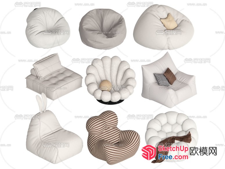 Curved And Striped Seating Options 3D SketchUp File