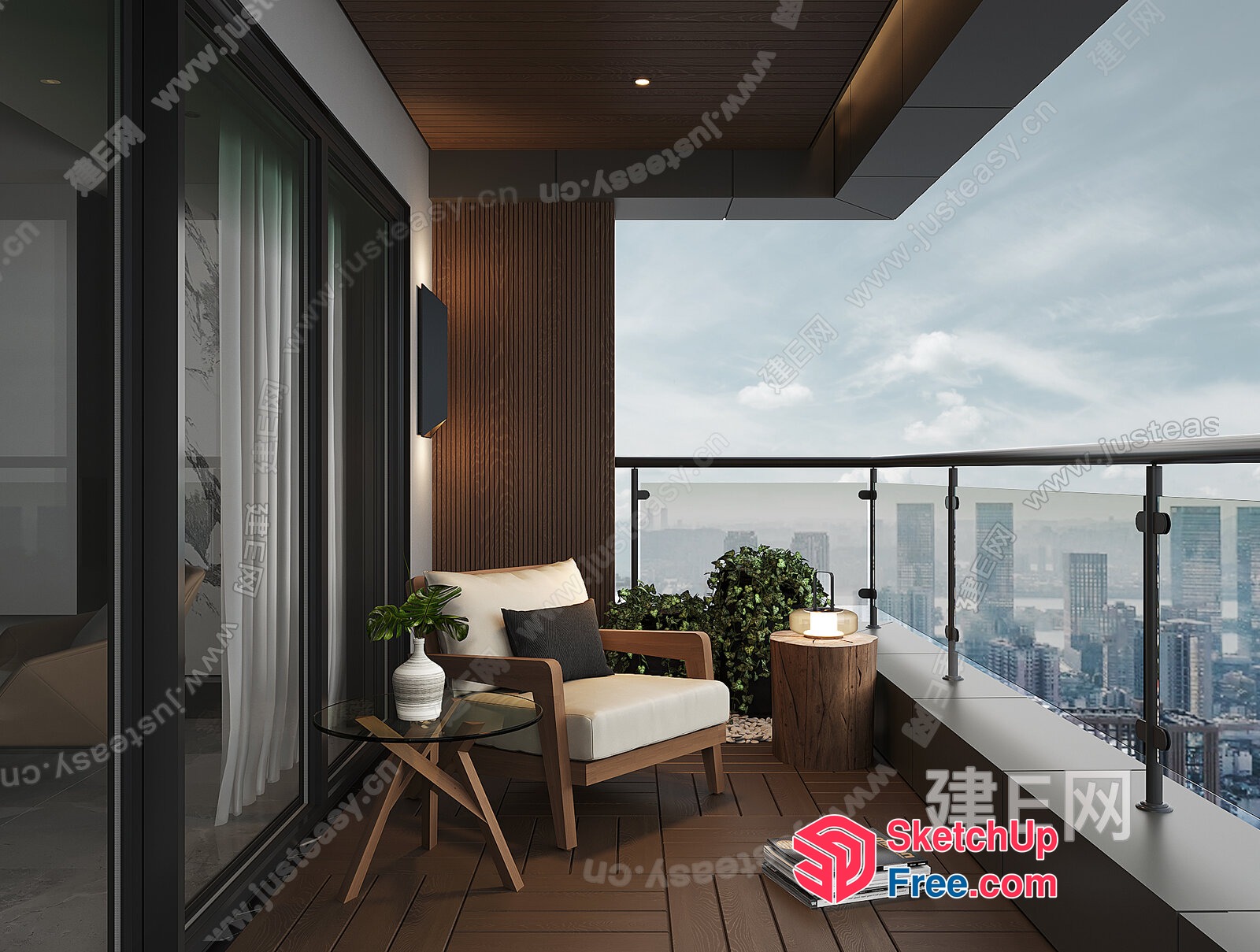 Modern Balcony With City View 3D SketchUp File