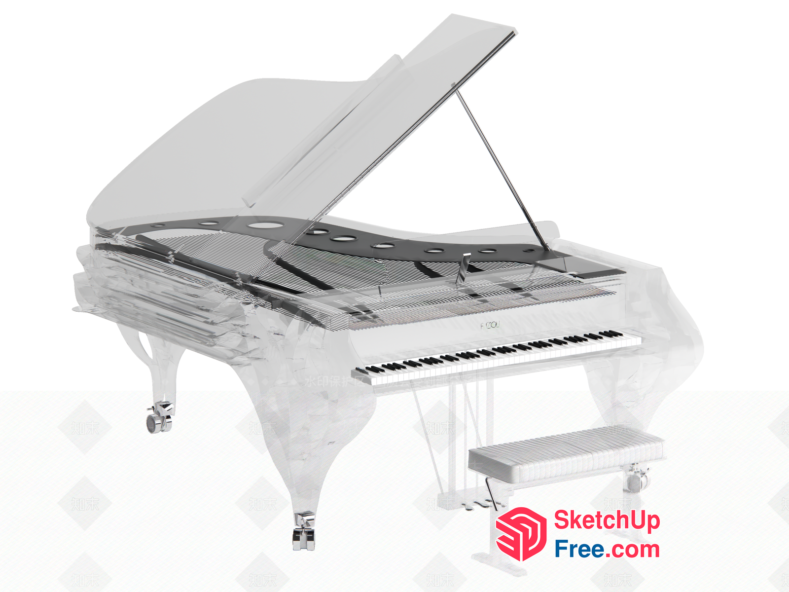 Elegant Transparent Grand Piano Interior 3D SketchUp File