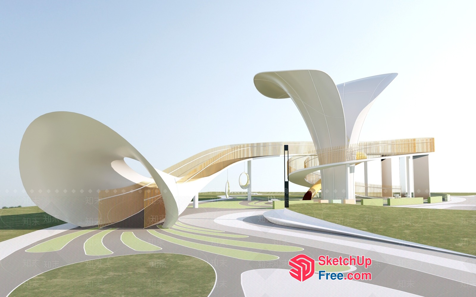 Modern Park Design With Unique Architecture Features 3D SketchUp File
