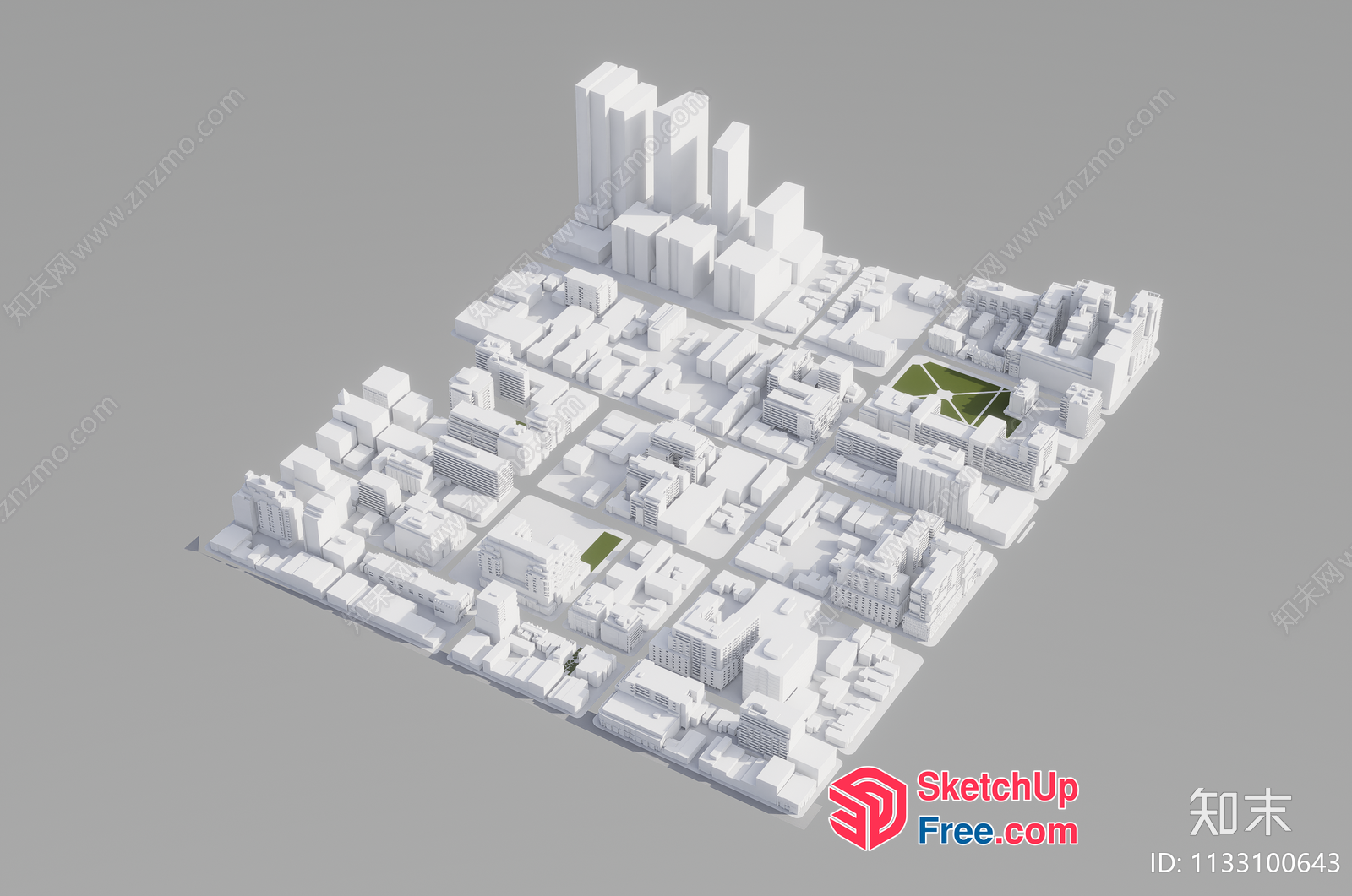 3D Model Of A City Block With Buildings And Green Spaces 3D SketchUp File