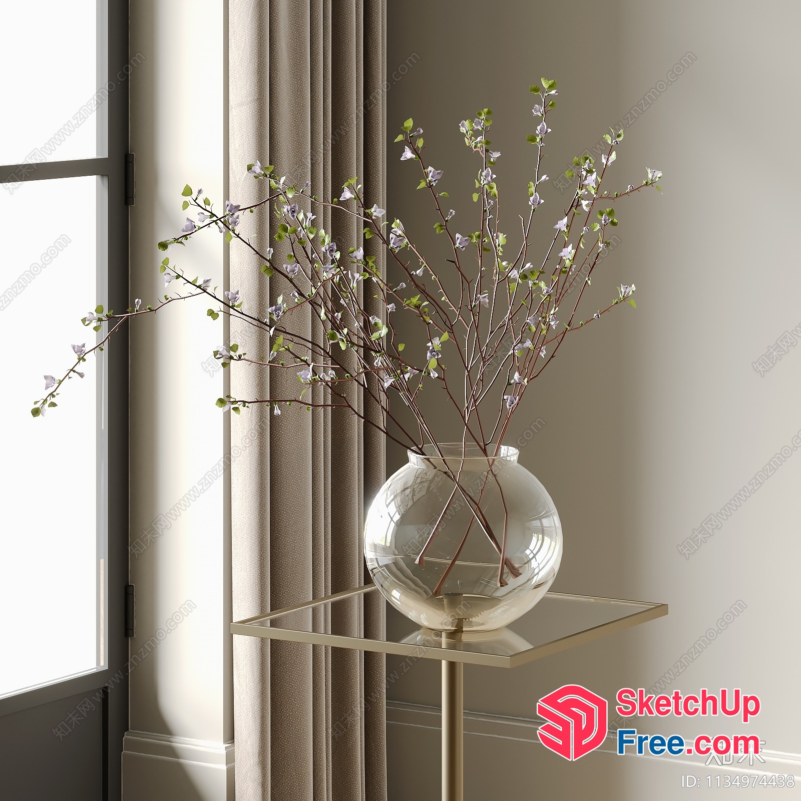 Elegant Modern Interior With Glass Vase And Branches 3D SketchUp File