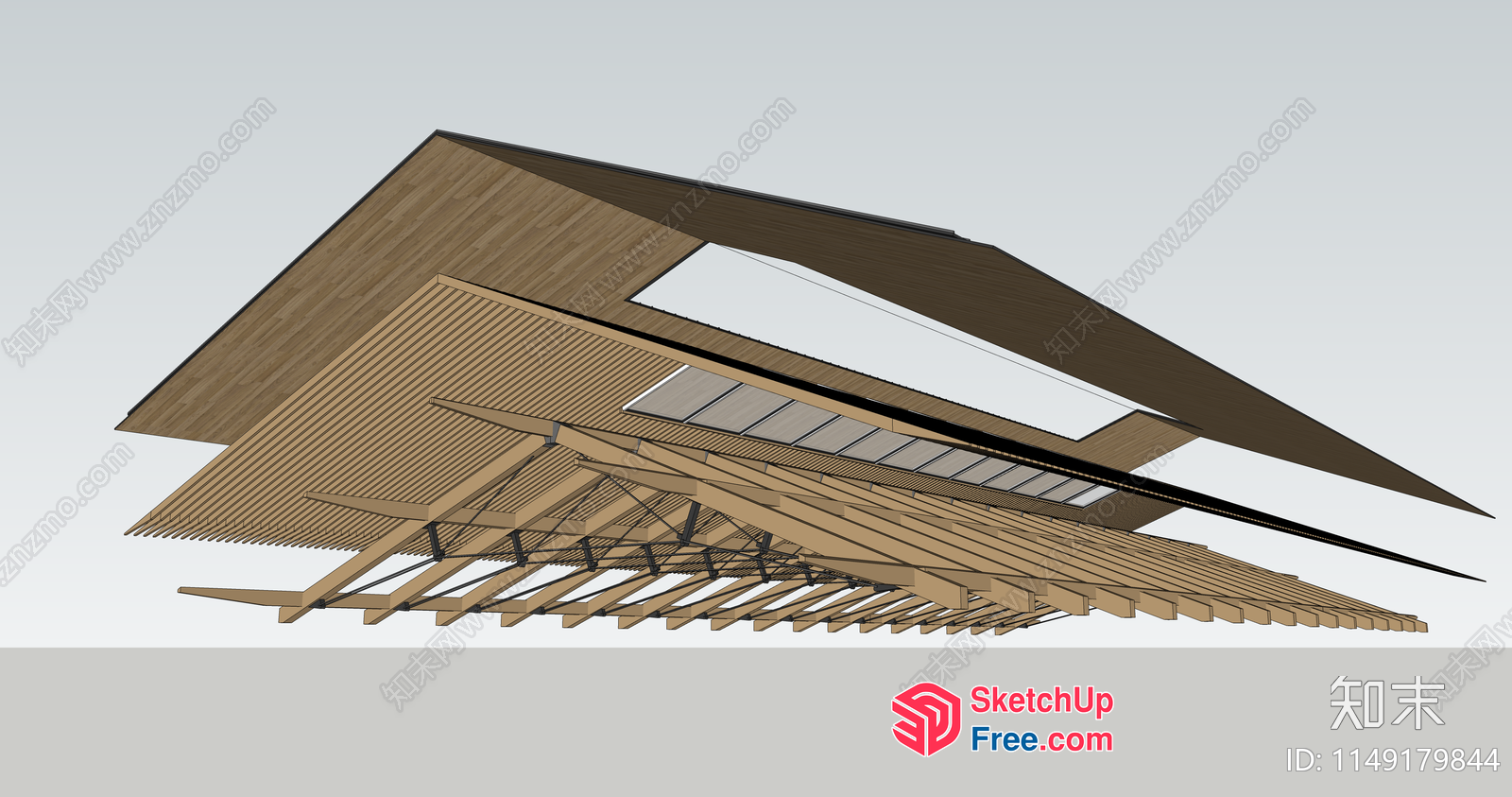 Modern Wooden Structure With Slanted Roof 3D SketchUp File