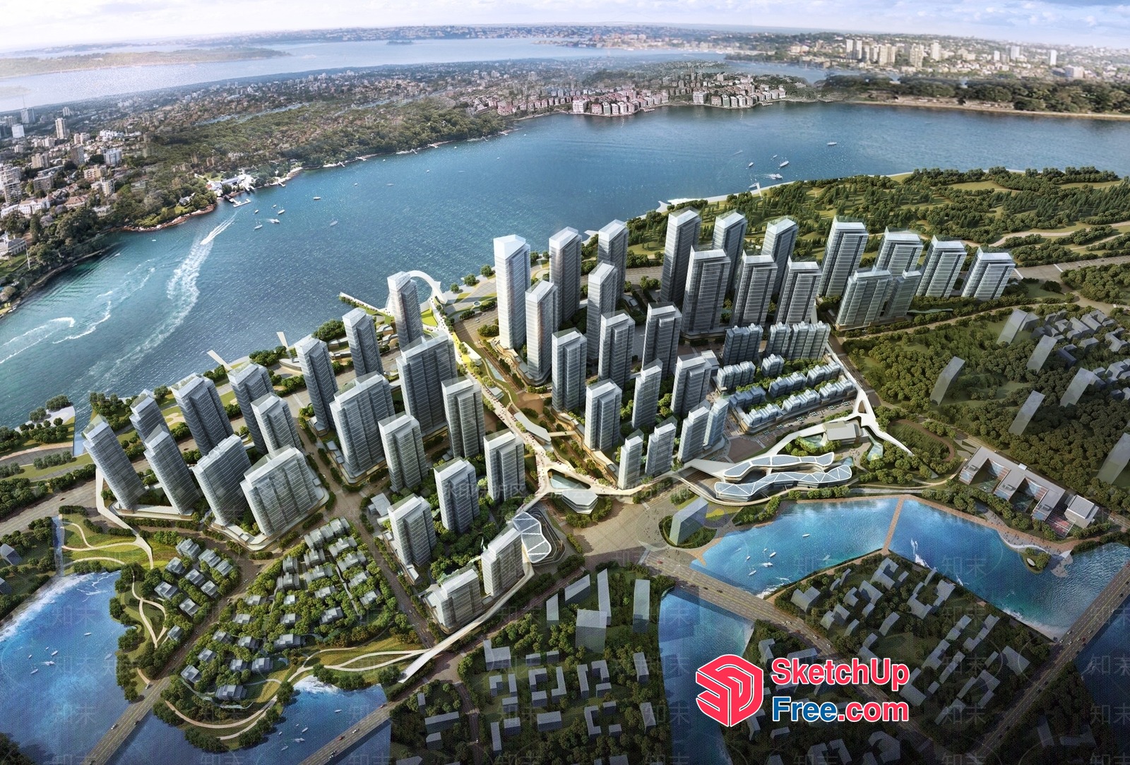 Modern Urban Development Along The Waterfront 3D SketchUp File