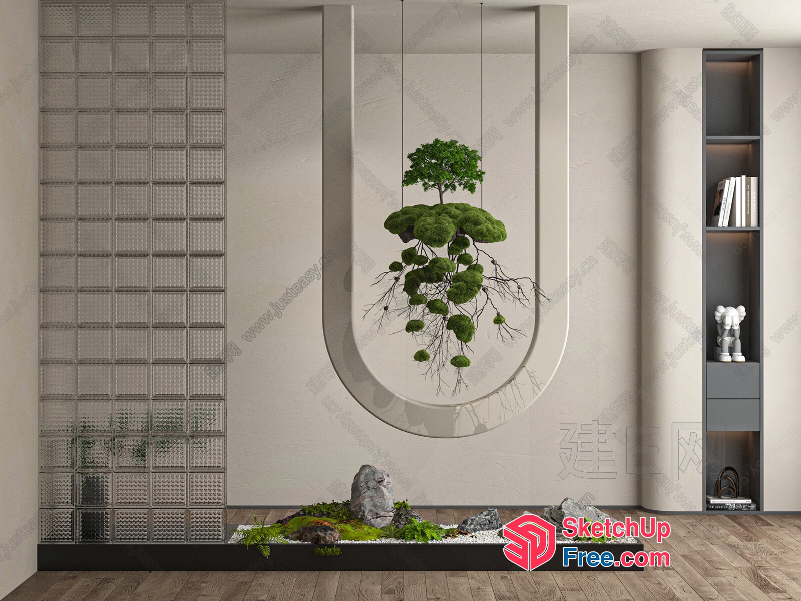 Modern Japanese-Inspired Interior With Hanging Tree And Greenery 3D SketchUp File