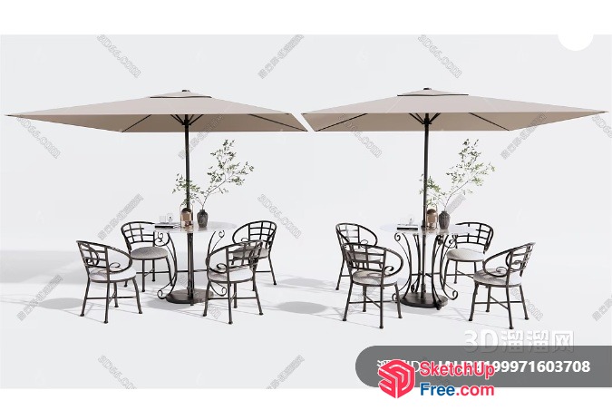 Outdoor Dining Set With Umbrellas 3D SketchUp File