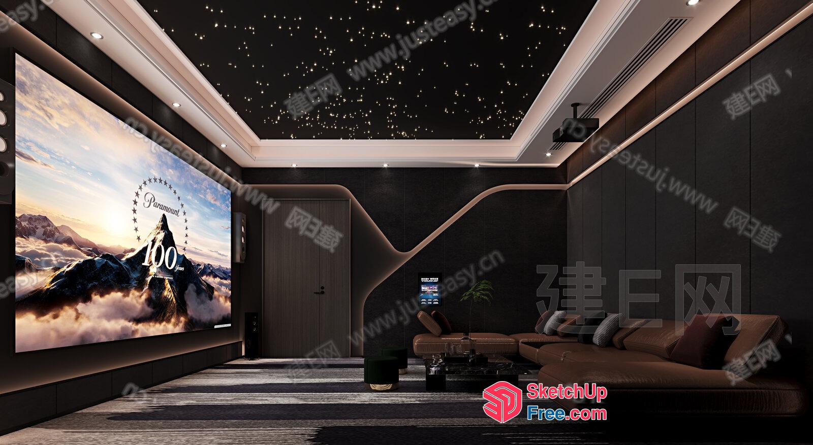 Luxurious Modern Home Theater With Large Screen And Cozy Seating 3D SketchUp File