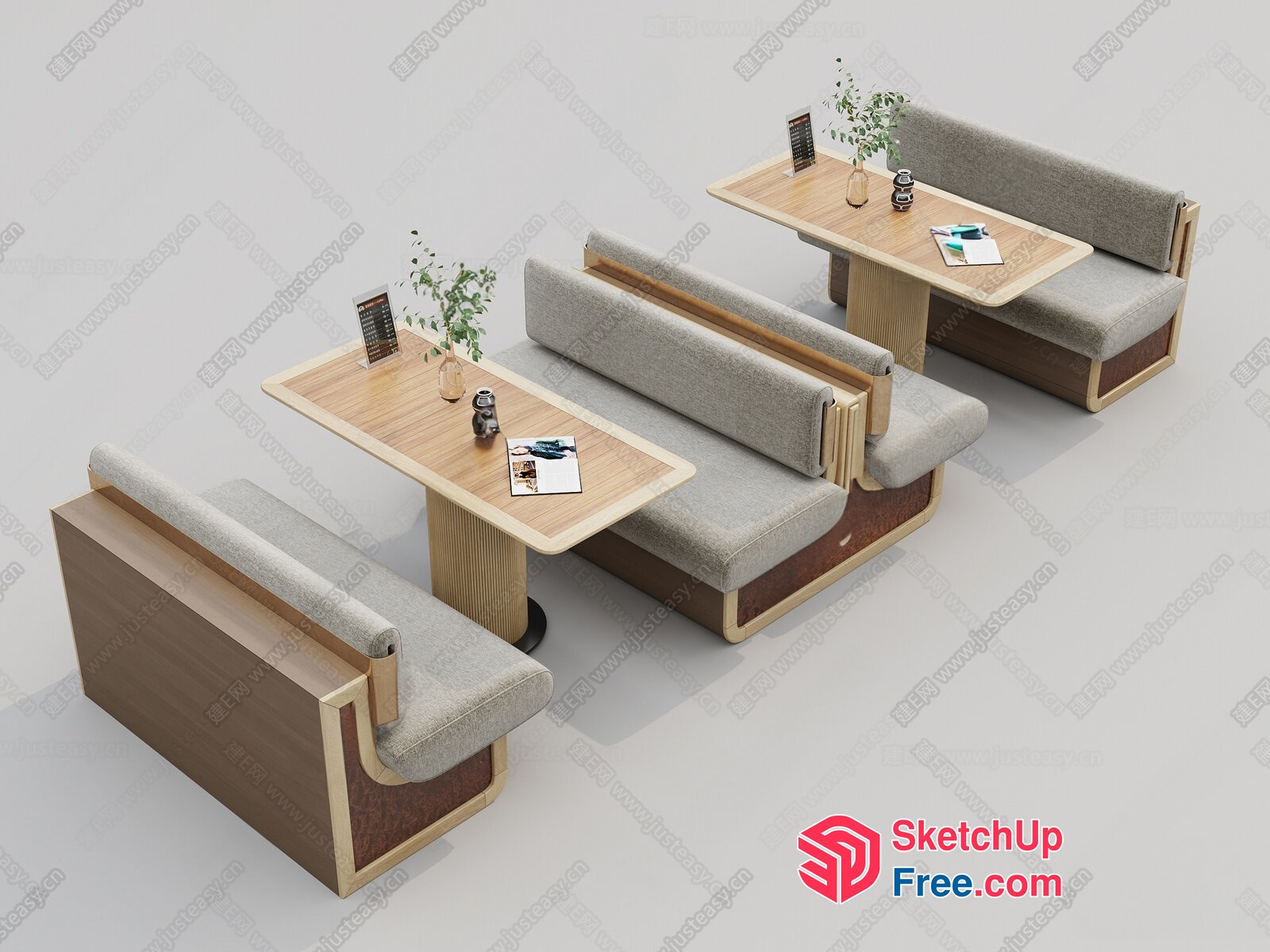 Modern Dining Set With Grey Upholstered Furniture 3D SketchUp File