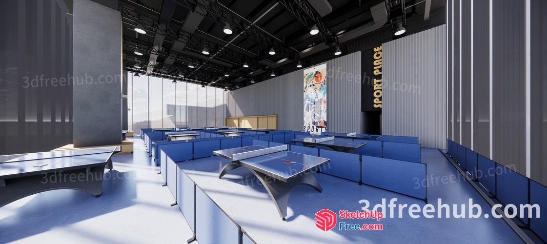 Modern Office Interior With Blue Furniture And Glass Walls 3D SketchUp File