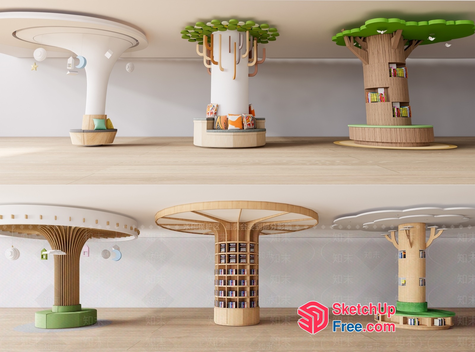 Book-Shaped Pillars In A Modern Library 3D SketchUp File