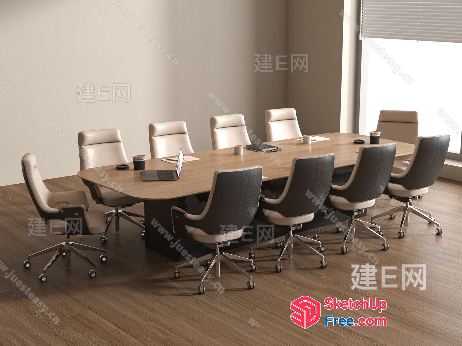 Large Conference Table With Eight Leather And Vinyl Chairs 3D SketchUp File