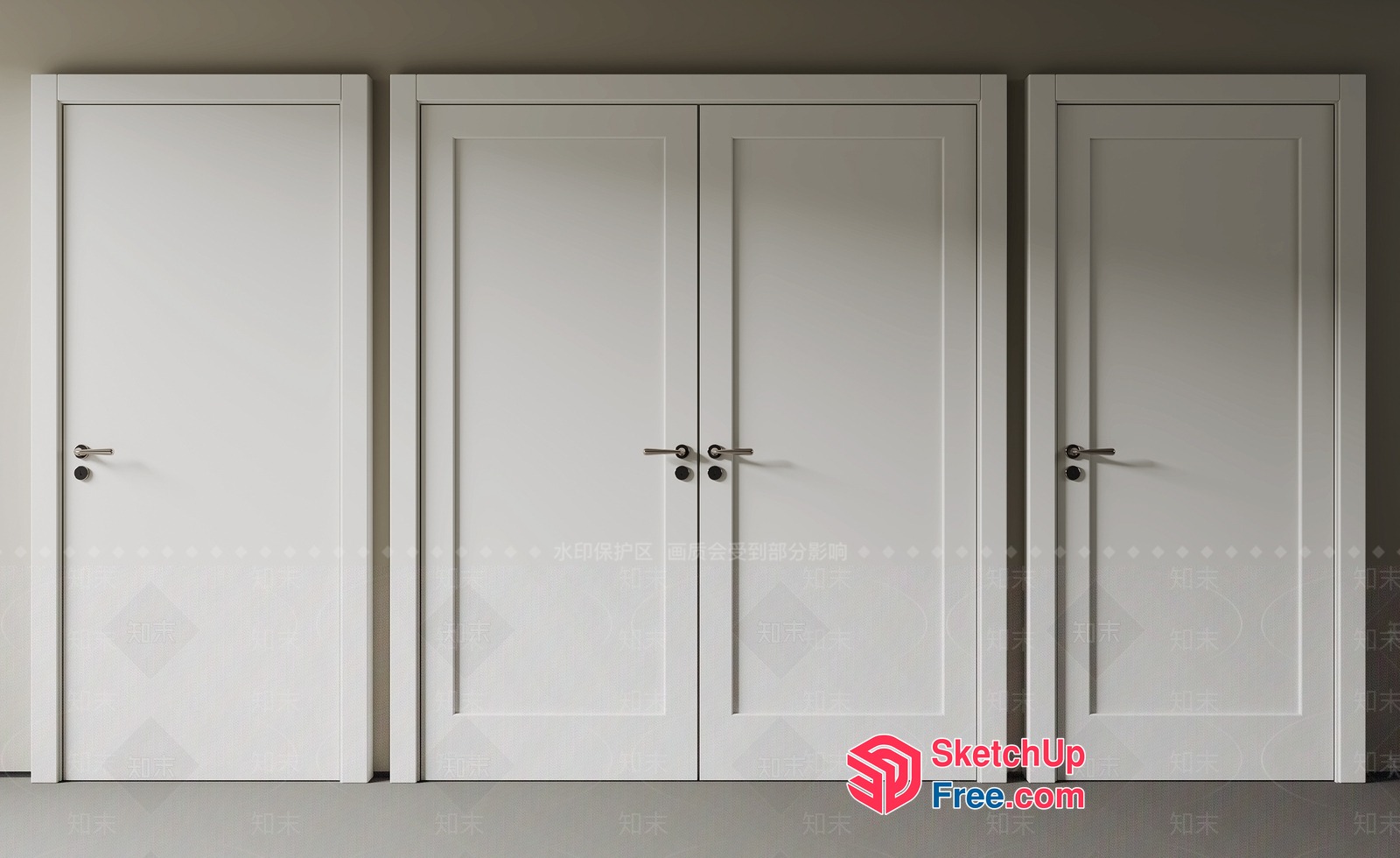 Four White Doors In A Row 3D SketchUp File