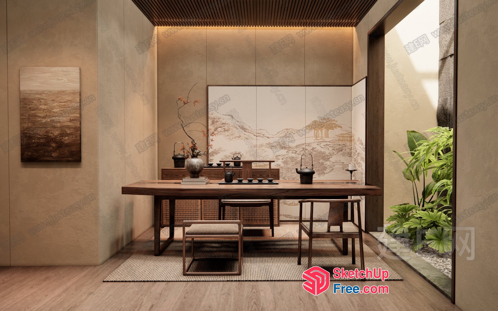 Elegant Wabi-Sabi Style Japanese Dining Room 3D SketchUp File