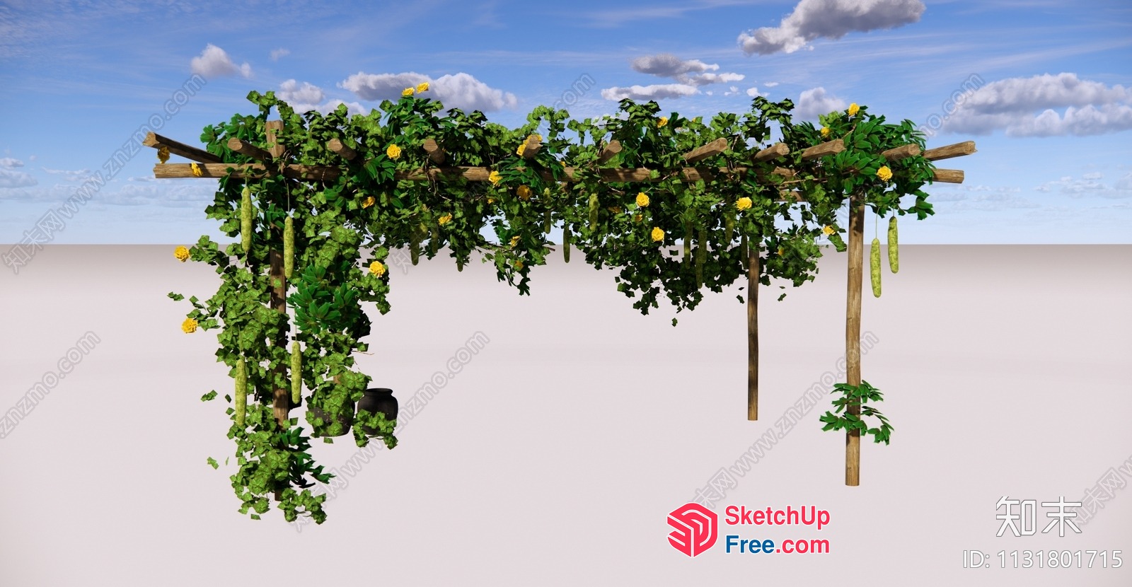 Outdoor Trellis Structure With Plants 3D SketchUp File