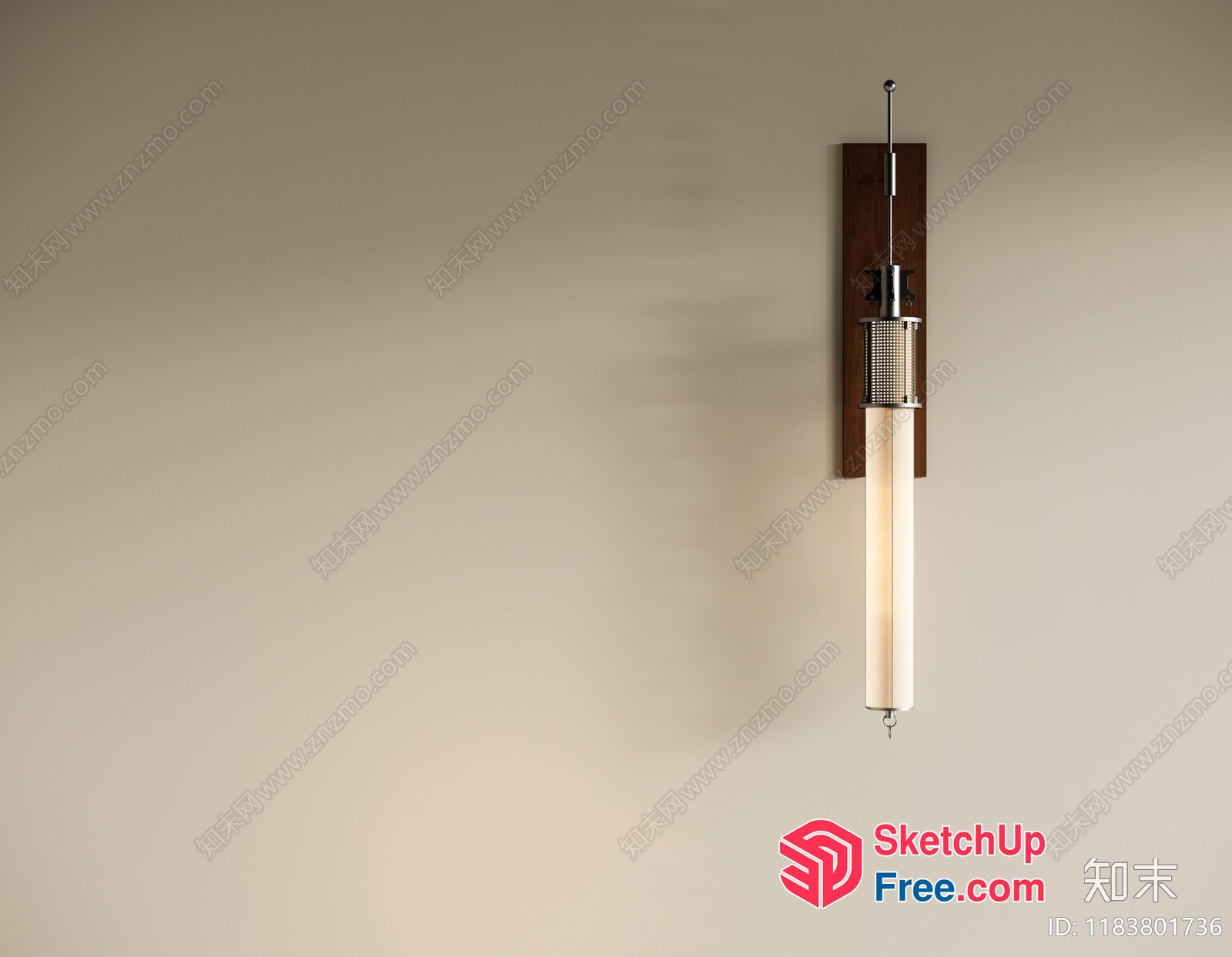 Long White Cylinder Light Fixture On A Wooden Wall Plate 3D SketchUp File