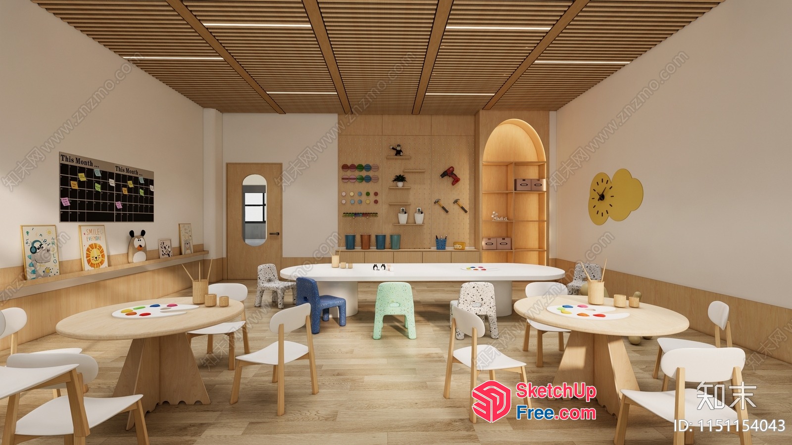 Modern Children'S Classroom With Sleek White And Wood Decor 3D SketchUp File