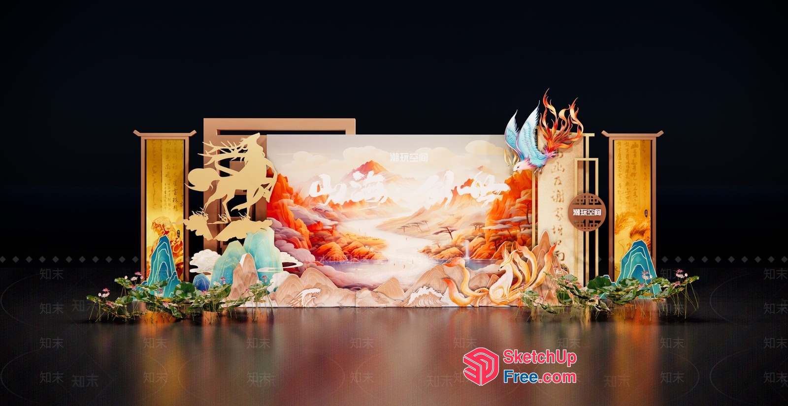 Vibrant Asian-Inspired Stage Decor 3D SketchUp File
