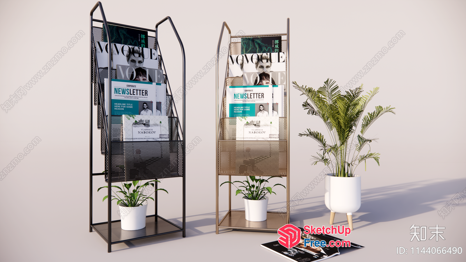 Magazine Stands And Potted Plants 3D SketchUp File
