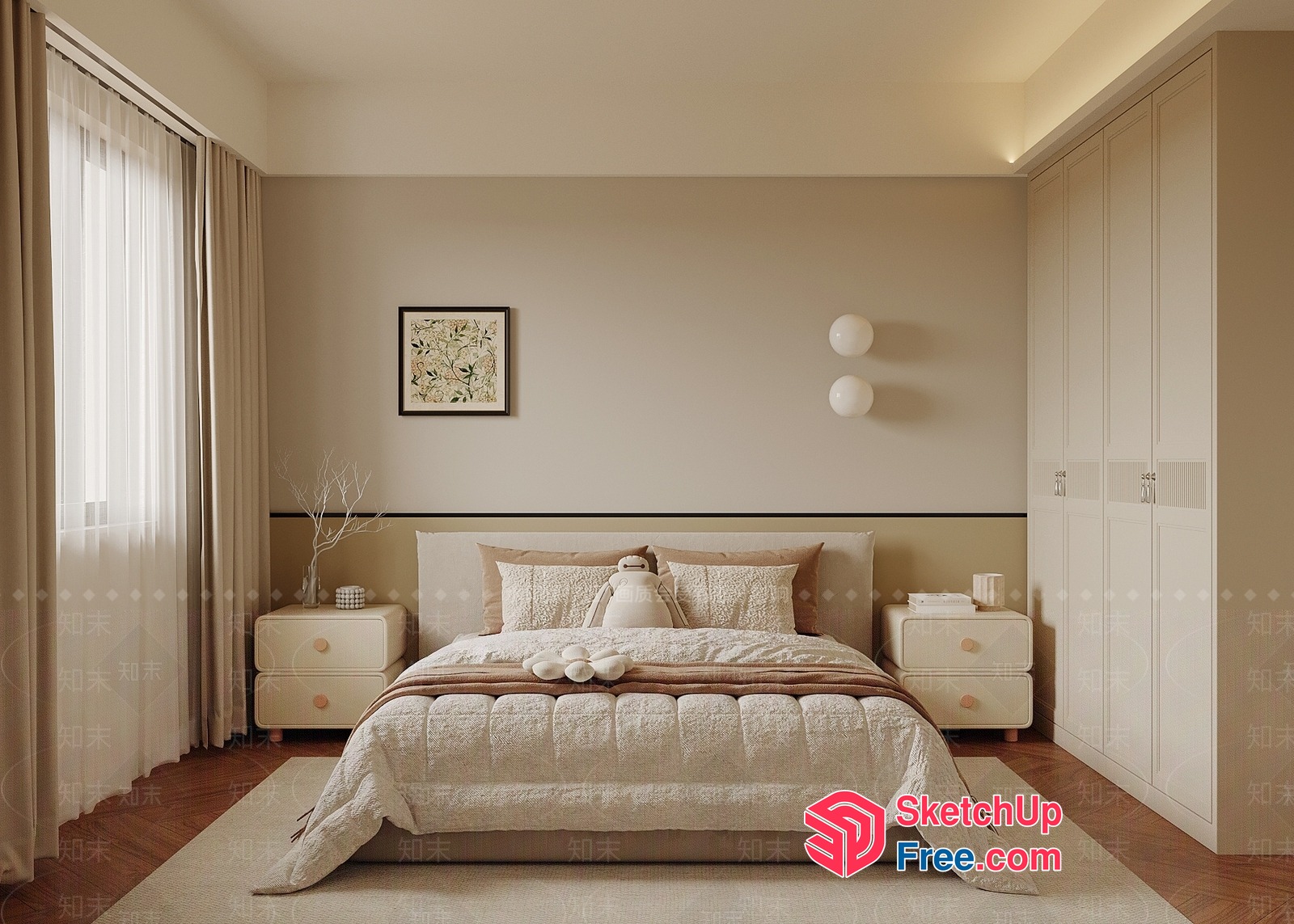 Elegant And Serene Bedroom Decor 3D SketchUp File