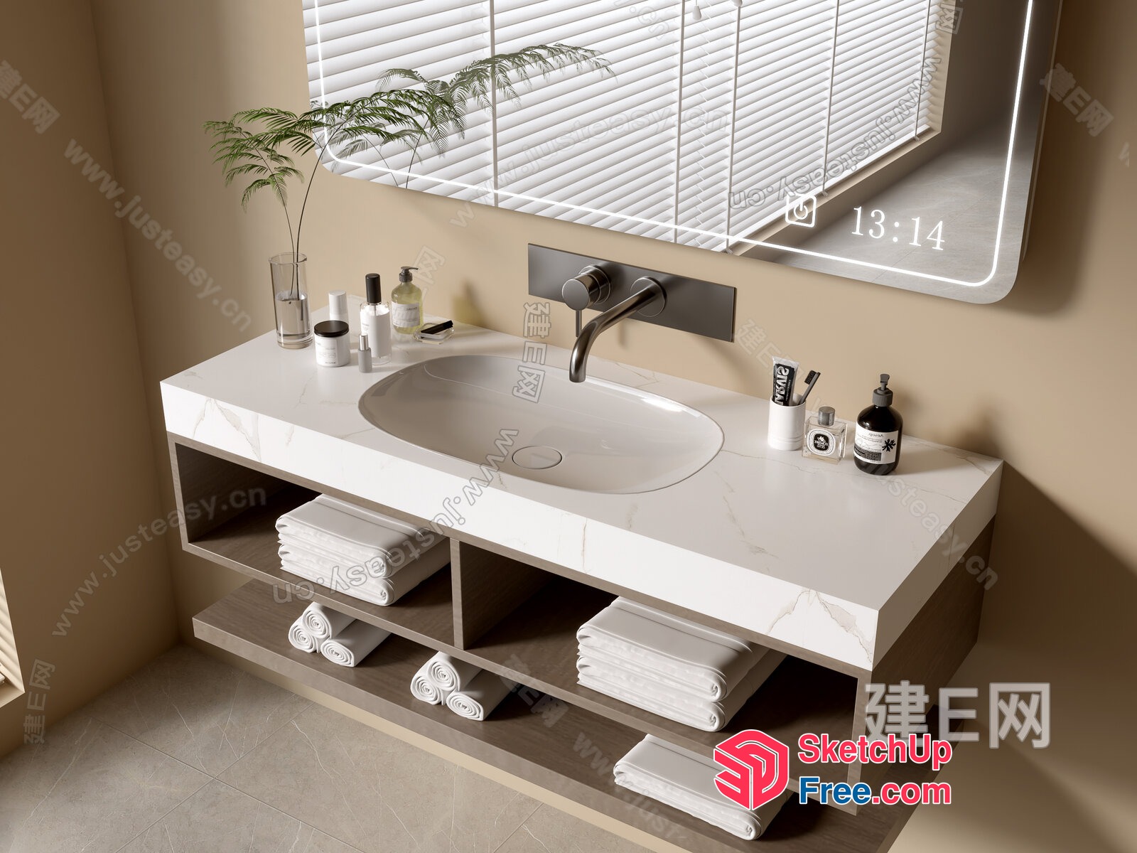 Modern Bathroom Vanity With Marble Countertop And Sink 3D SketchUp File