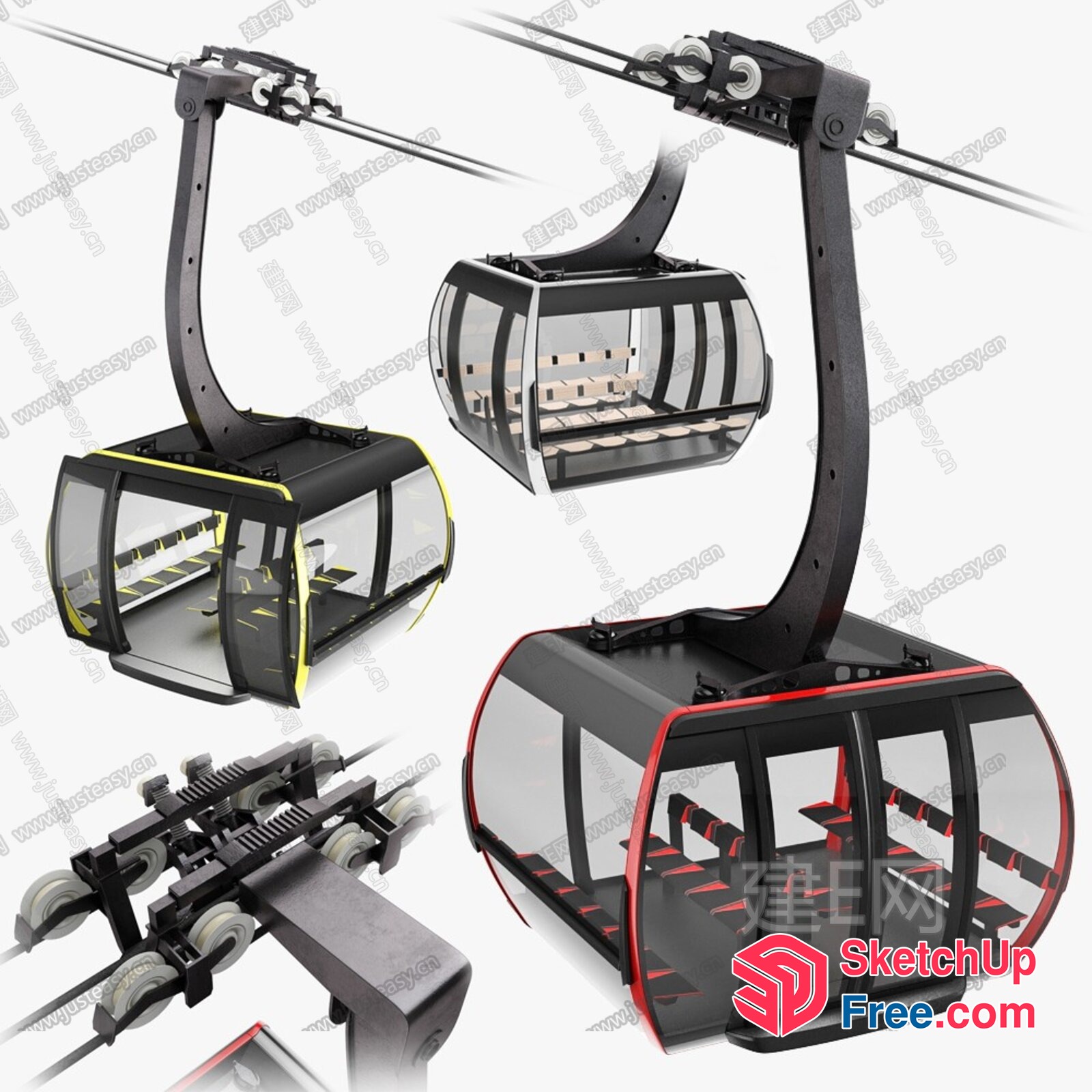 Modern Cable Car Interiors 3D SketchUp File