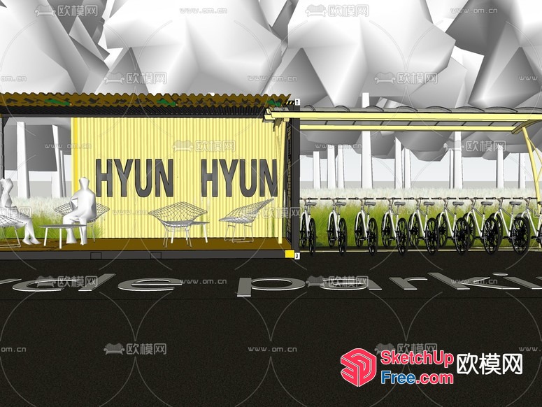 Outdoor Seating Area With Yellow Shipping Container Decor 3D SketchUp File