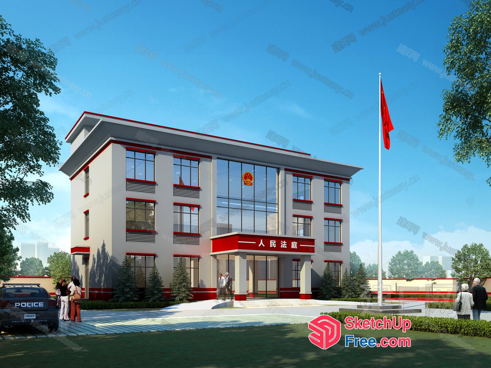 Modern Chinese Police Station Building 3D SketchUp File